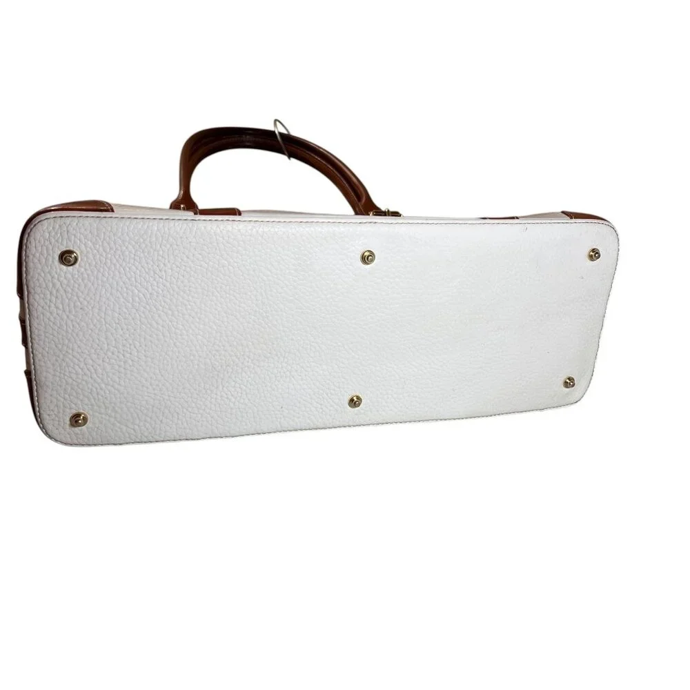 Dooney & Bourke Leather Purse Handbag Satchel Pebble Grain Domed White Tan Trim - Picture 13 of 16